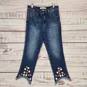 Ella Moss Ankle Jeans Size 30 Floral Embroidered Frayed Hem Boho Hippie Festival